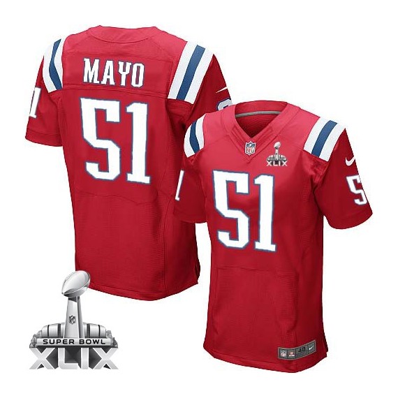 New England Patriots Jerod Mayo Official Nike Red Elite Adult Alternate Super Bowl XLIX NFL Jersey