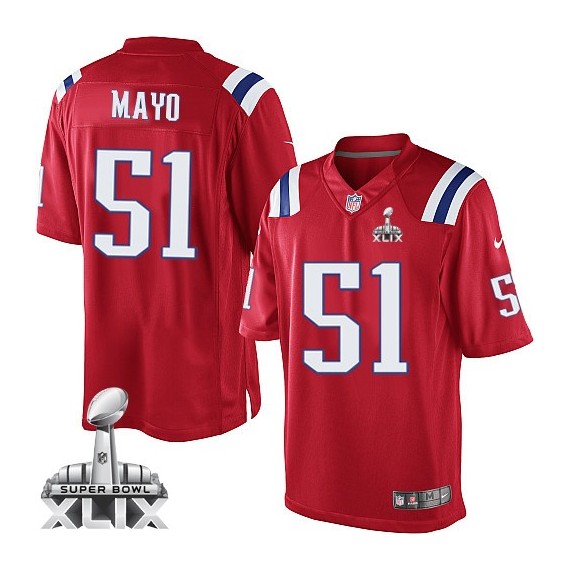 New England Patriots Jerod Mayo Official Nike Red Limited Adult Alternate Super Bowl XLIX NFL Jersey