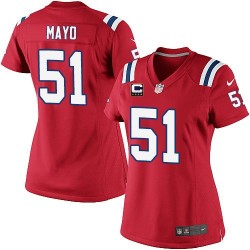 New England Patriots Jerod Mayo Official Nike Red Elite Women's Alternate C Patch NFL Jersey