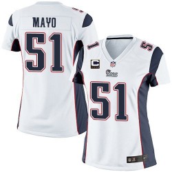 New England Patriots Jerod Mayo Official Nike White Elite Women's Road C Patch NFL Jersey