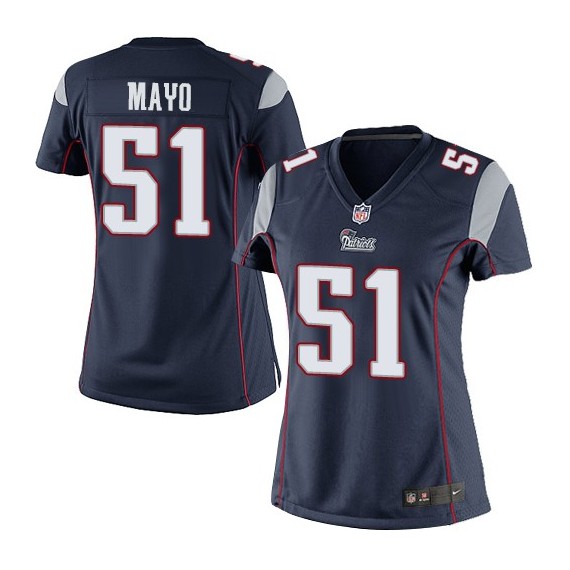 New England Patriots Jerod Mayo Official Nike Navy Blue Elite Women's Home NFL Jersey