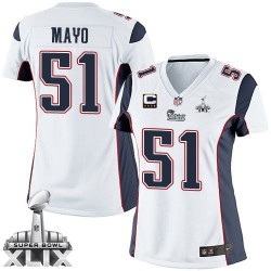 New England Patriots Jerod Mayo Official Nike White Elite Women's Road C Patch Super Bowl XLIX NFL Jersey