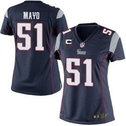 New England Patriots Jerod Mayo Official Nike Navy Blue Elite Women's Home C Patch NFL Jersey