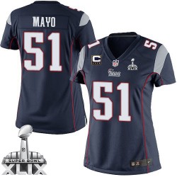 New England Patriots Jerod Mayo Official Nike Navy Blue Elite Women's Home C Patch Super Bowl XLIX NFL Jersey