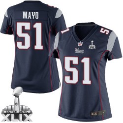 New England Patriots Jerod Mayo Official Nike Navy Blue Limited Women's Home Super Bowl XLIX NFL Jersey