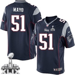 New England Patriots Jerod Mayo Official Nike Navy Blue Limited Youth Home Super Bowl XLIX NFL Jersey