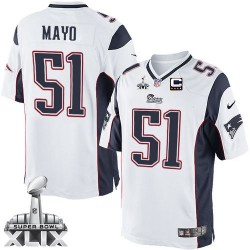 New England Patriots Jerod Mayo Official Nike White Elite Youth Road C Patch Super Bowl XLIX NFL Jersey