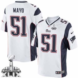 New England Patriots Jerod Mayo Official Nike White Elite Youth Road Super Bowl XLIX NFL Jersey