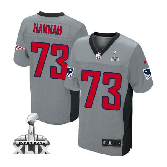 New England Patriots John Hannah Official Nike Grey Shadow Elite Adult Super Bowl XLIX NFL Jersey