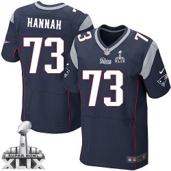 New England Patriots John Hannah Official Nike Navy Blue Elite Adult Home Super Bowl XLIX NFL Jersey
