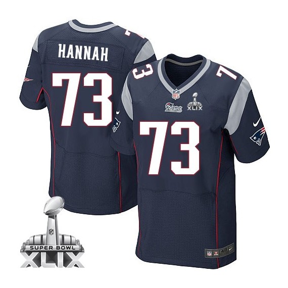 New England Patriots John Hannah Official Nike Navy Blue Elite Adult Home Super Bowl XLIX NFL Jersey