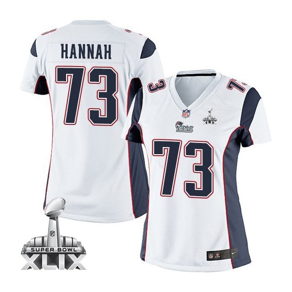 New England Patriots John Hannah Official Nike White Elite Women's Road Super Bowl XLIX NFL Jersey