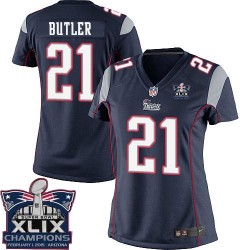 New England Patriots Malcolm Butler Official Nike Navy Blue Elite Women's Home Super Bowl XLIX Champions NFL Jersey