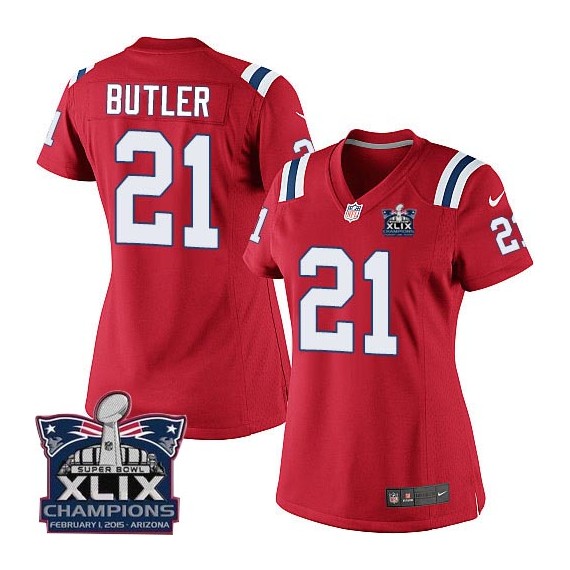 New England Patriots Malcolm Butler Official Nike Red Elite Women's Alternate Super Bowl XLIX Champions NFL Jersey