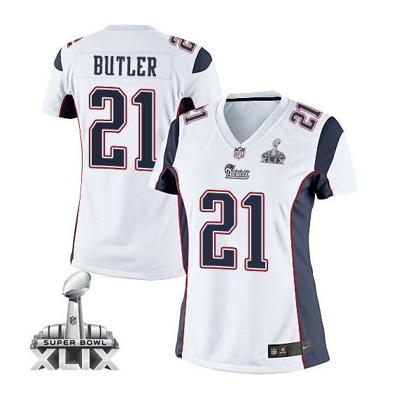 New England Patriots Malcolm Butler Official Nike White Elite Women's Road Super Bowl XLIX NFL Jersey