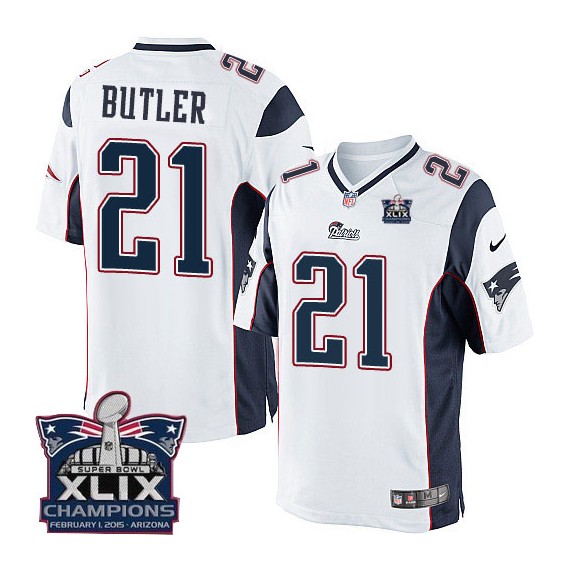 New England Patriots Malcolm Butler Official Nike White Elite Youth Road Super Bowl XLIX Champions NFL Jersey