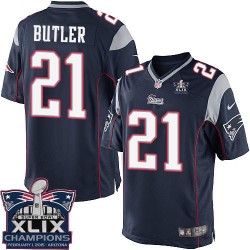 New England Patriots Malcolm Butler Official Nike Navy Blue Elite Youth Home Super Bowl XLIX Champions NFL Jersey