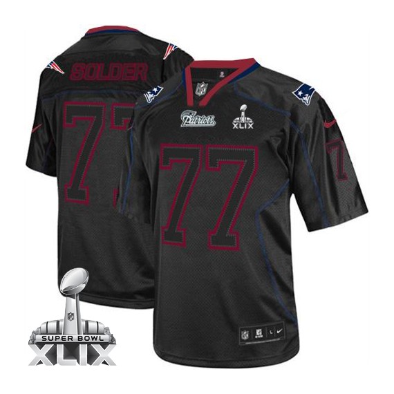 New England Patriots Nate Solder Official Nike Lights Out Black Elite Adult Super Bowl XLIX NFL Jersey