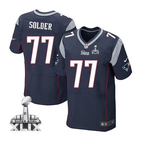 New England Patriots Nate Solder Official Nike Navy Blue Elite Adult Home Super Bowl XLIX NFL Jersey