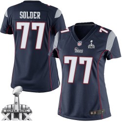 New England Patriots Nate Solder Official Nike Navy Blue Elite Women's Home Super Bowl XLIX NFL Jersey