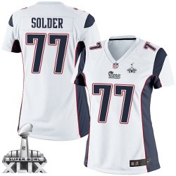 New England Patriots Nate Solder Official Nike White Elite Women's Road Super Bowl XLIX NFL Jersey