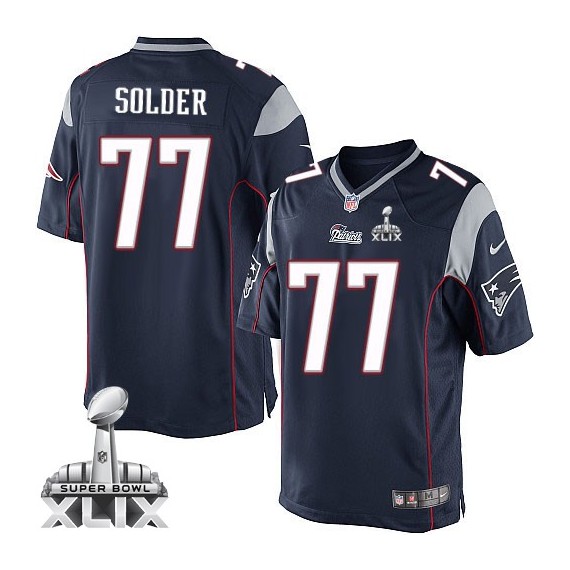 New England Patriots Nate Solder Official Nike Navy Blue Elite Youth Home Super Bowl XLIX NFL Jersey