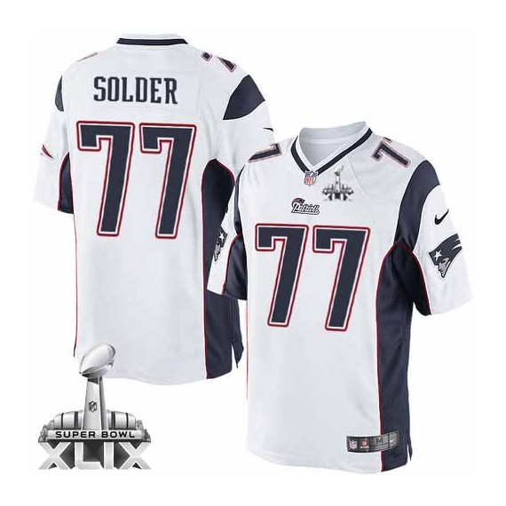 New England Patriots Nate Solder Official Nike White Elite Youth Road Super Bowl XLIX NFL Jersey