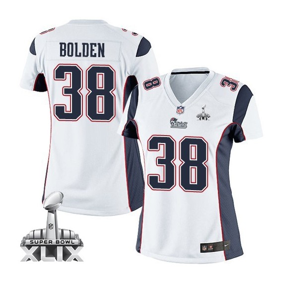 New England Patriots Brandon Bolden Official Nike White Elite Women's Road Super Bowl XLIX NFL Jersey