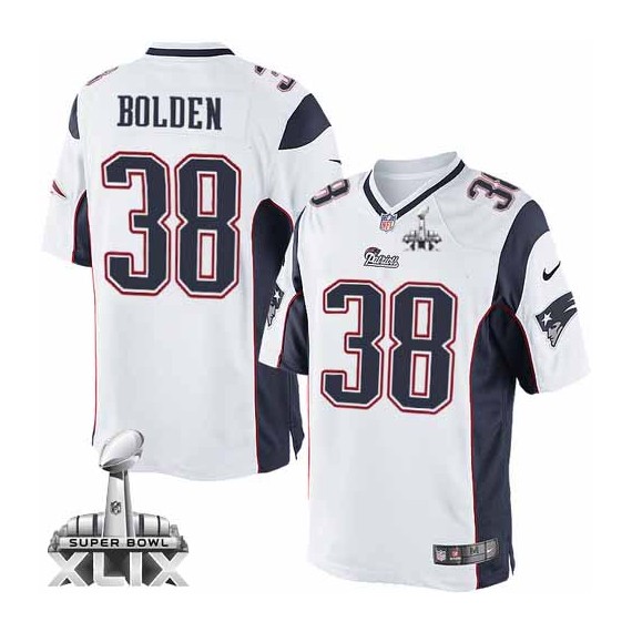 New England Patriots Brandon Bolden Official Nike White Elite Youth Road Super Bowl XLIX NFL Jersey