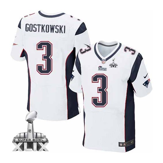 New England Patriots Stephen Gostkowski Official Nike White Elite Adult Road Super Bowl XLIX NFL Jersey