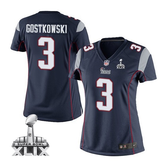 New England Patriots Stephen Gostkowski Official Nike Navy Blue Elite Women's Home Super Bowl XLIX NFL Jersey