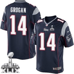 New England Patriots Steve Grogan Official Nike Navy Blue Elite Youth Home Super Bowl XLIX NFL Jersey