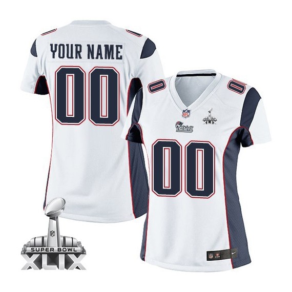 Nike New England Patriots Women's Customized Elite White Road Super Bowl XLIX Jersey