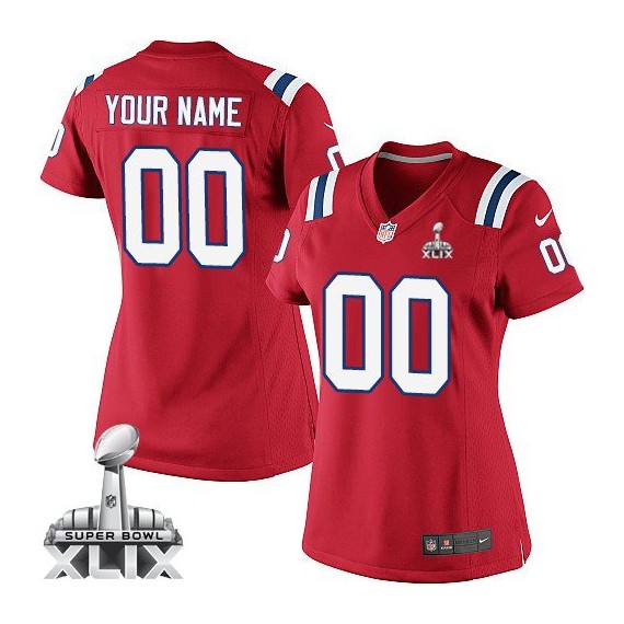 Nike New England Patriots Women's Customized Limited Red Alternate Super Bowl XLIX Jersey
