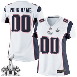 Nike New England Patriots Women's Customized Limited White Road Super Bowl XLIX Jersey