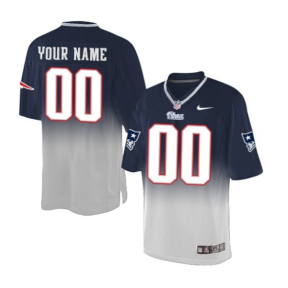 Nike New England Patriots Men's Customized Elite Navy/Grey Fadeaway Jersey