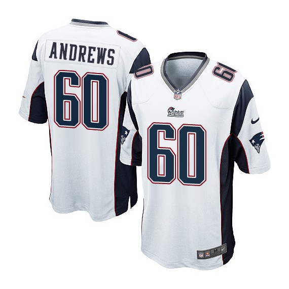 New England Patriots David Andrews Official Nike White Game Adult Road NFL Jersey