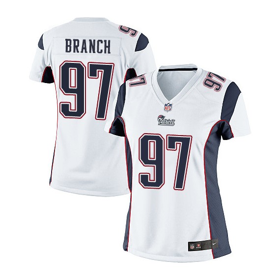 New England Patriots Alan Branch Official Nike White Limited Women's Road NFL Jersey